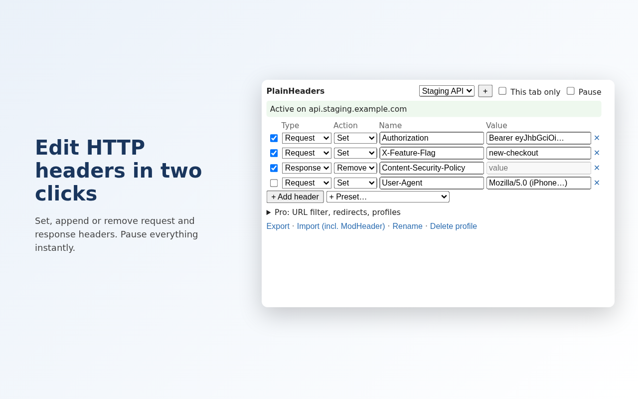 PlainHeaders screenshot 1