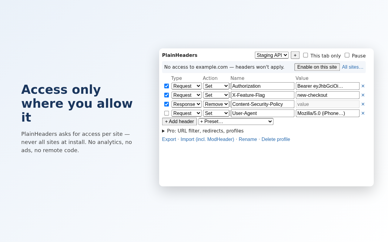 PlainHeaders screenshot 2