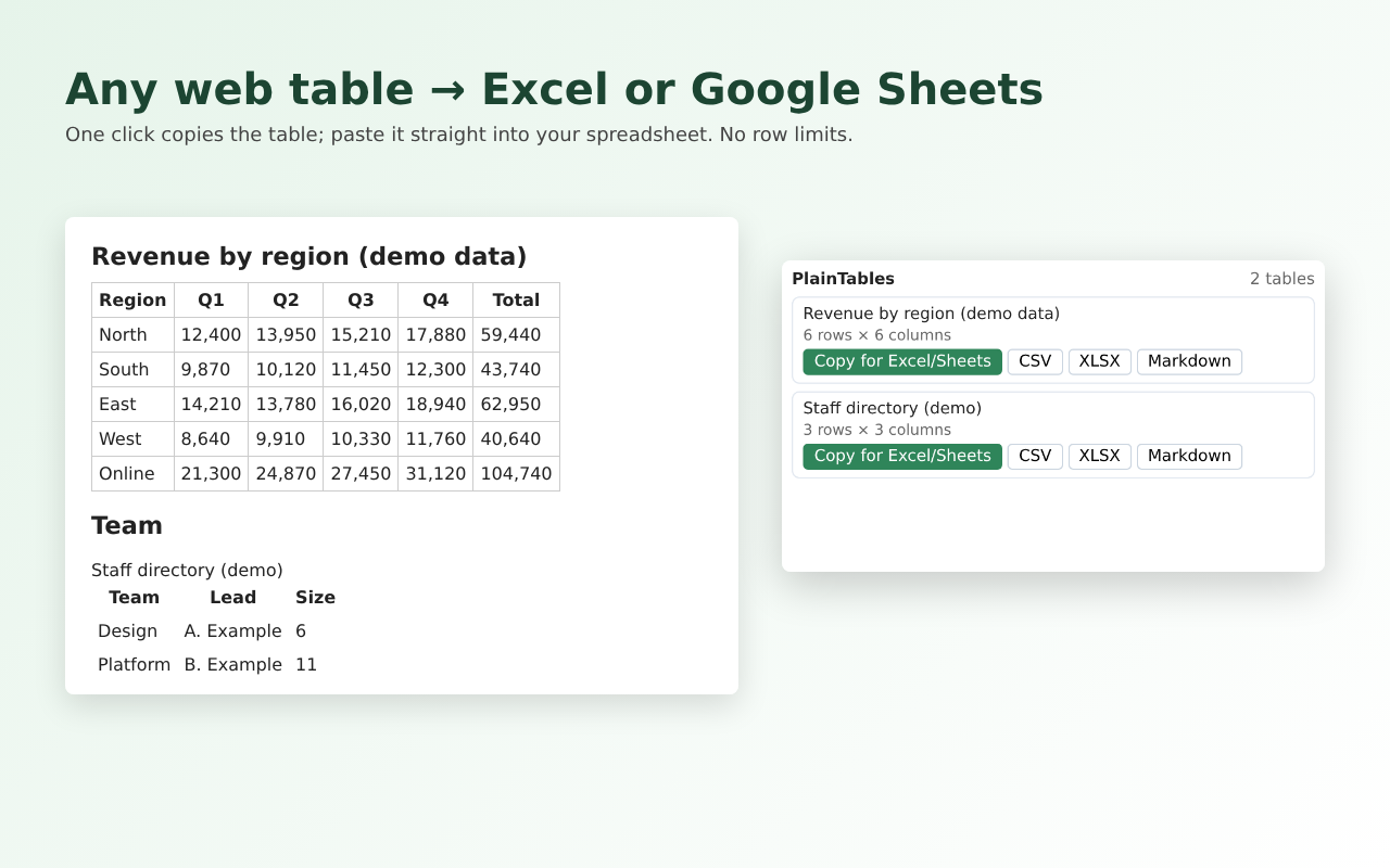 PlainTables screenshot 1