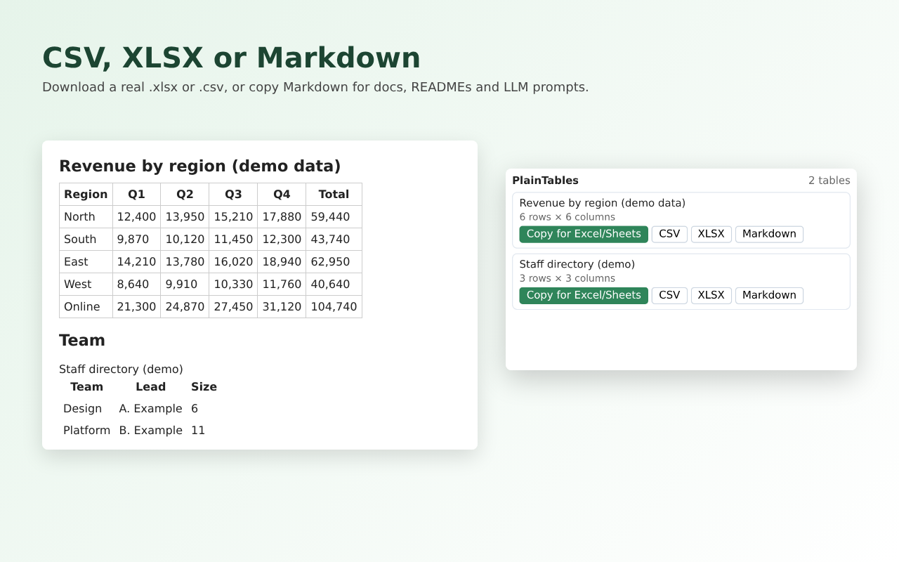 PlainTables screenshot 2