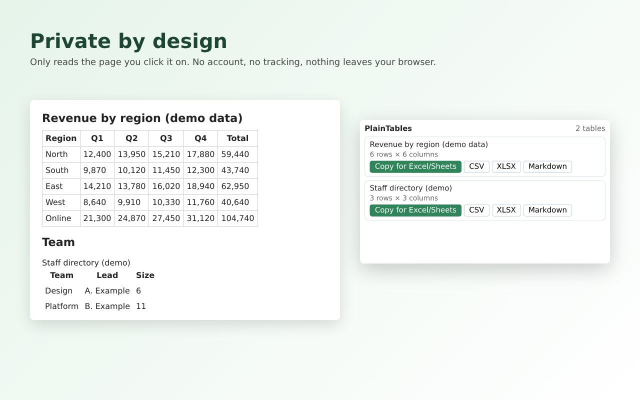PlainTables screenshot 3